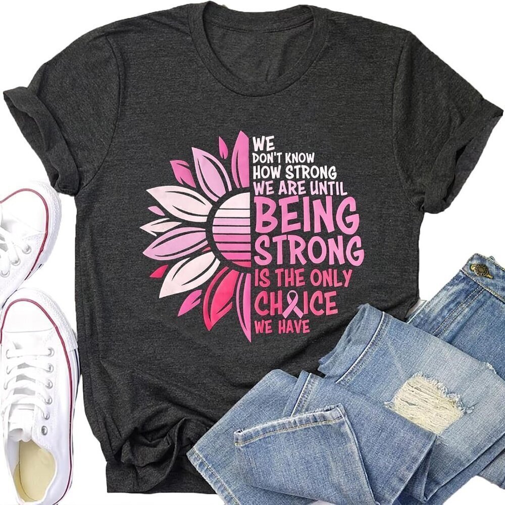 Breast Cancer Awareness T-Shirt Women Pink Ribbon Graphic Tee for Survivors